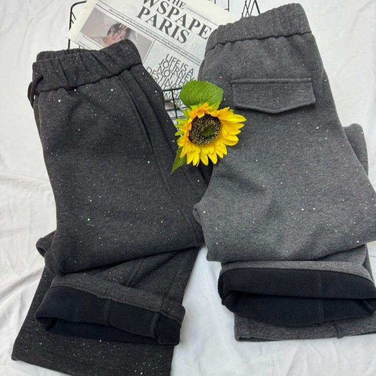 Fashionable Silver High-Waisted Wide-Leg Drawstring Pants – Women's Winter Casual Straight-Leg