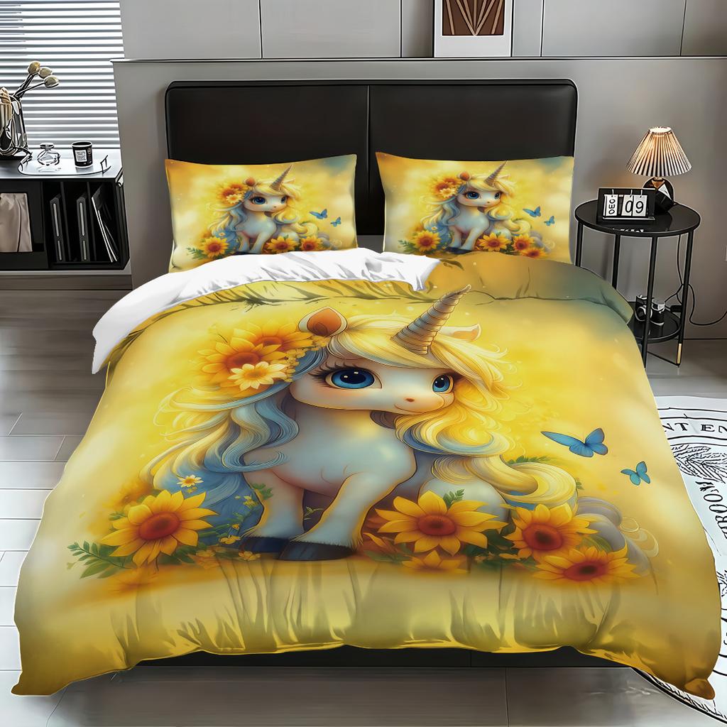 Unicorn Kids Bedding Set 3Pcs Duvet Cover & Pillowcases Bed Linen For Girls Fantasy Children'S Bed Cover Set Soft & Cute