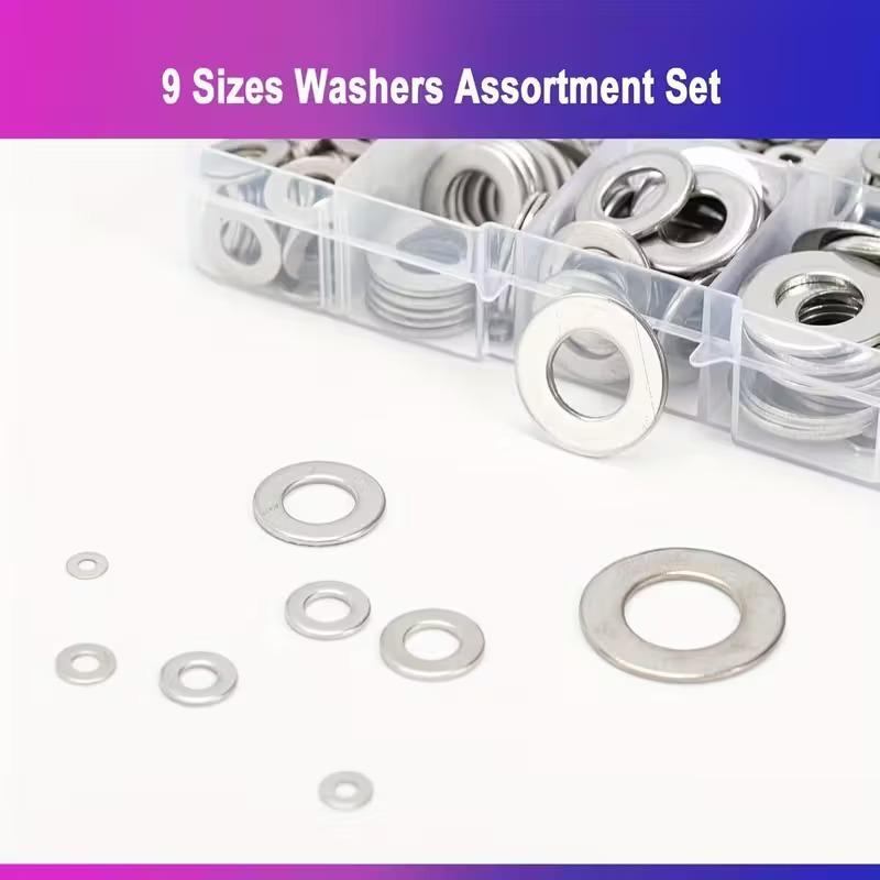 750-Piece Metal Flat Washer Set (M2-M12), Boxed Hardware Washers