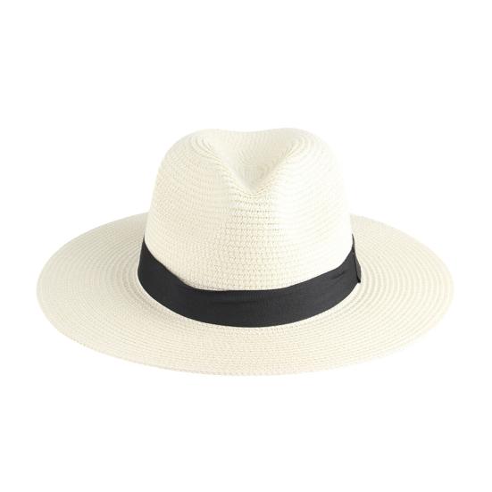 Соломенная шляпа Высокоплотная натуральная соломенная ткань Легкая Дышащая Защита от солнца Широкие поля Плоский верх Летняя шляпа белый
