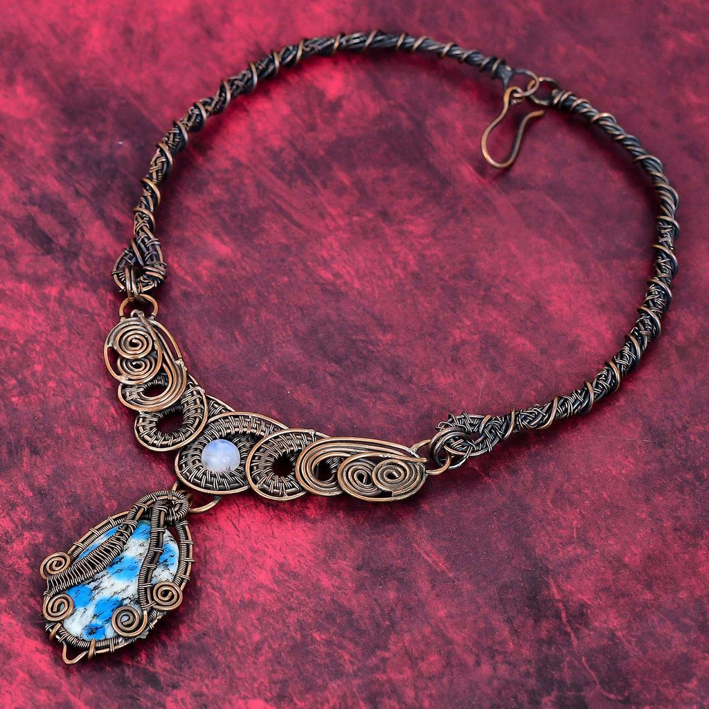 K2 jasper necklace copper wire wrapped gemstone jewelry handmade copper necklace rainbow moonstone jewelry wire wrap necklace gifts for wife
