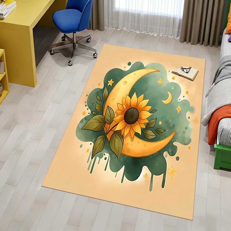 Moon Sunflower Pattern Area Rug, Office Carpet Indoor Outdoor Entrance Doormat, Non-Slip Soft And Comfortable, Living Room, c122072