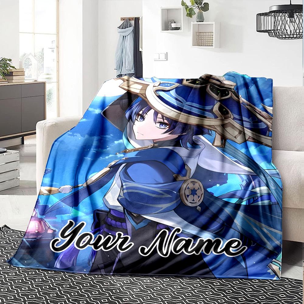 Customizable Genshin Impact4 Throw Blanket – Personalized Name, All-Season Cozy Snug Blanket, Machine Washable, Personalized Blanket