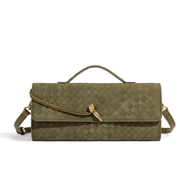 Handmade Woven Retro Soft Leather Accordion Baguette Bag - Solid Color Shoulder Handbag