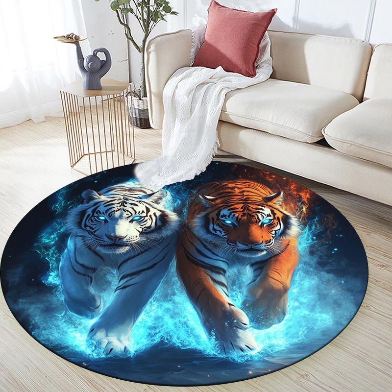 Flame Tiger,Round Area Rug,Carpet Rug for Living Room Bedroom Sofa Playroom Decor,Non-slip Floor Mat
