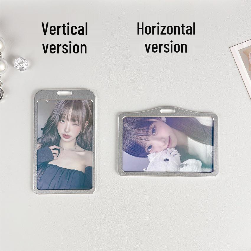 Silver Metal Star Idol Photo Frame Badge Holder with Beaded Chain
