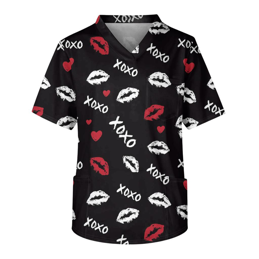 Men's Casual Short,Sleeved V,Neck Printed Front Pocket Top