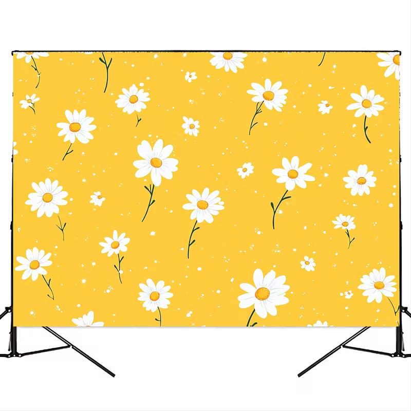 Boho Minimalist Daisy Tapestry Yellow Background with White Blooms Wall Hanging for Room Decor
