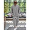 Men's Casual Collar Long Sleeved Shirt Long Pants Cotton Linen Set