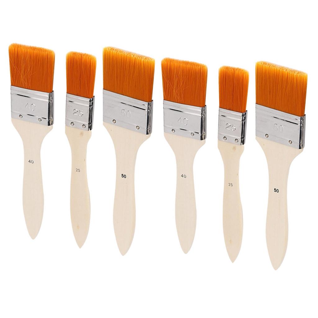 6PCs Oil Painting Brush Paintbrush Set Nylon Hair Aluminum Tube Interface Wood Pen Body