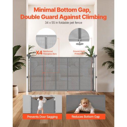 VEVOR Retractable Baby Gate, 870 Mm Tall, Extends Up To 1400 Mm Wide, Retractable Gate for Kids or Pets, Mesh Material
