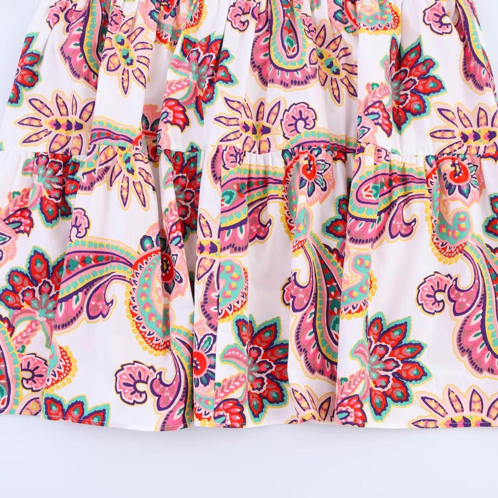 2025 Summer Women's European & American Style Fashion Print Slit Slimming Dress