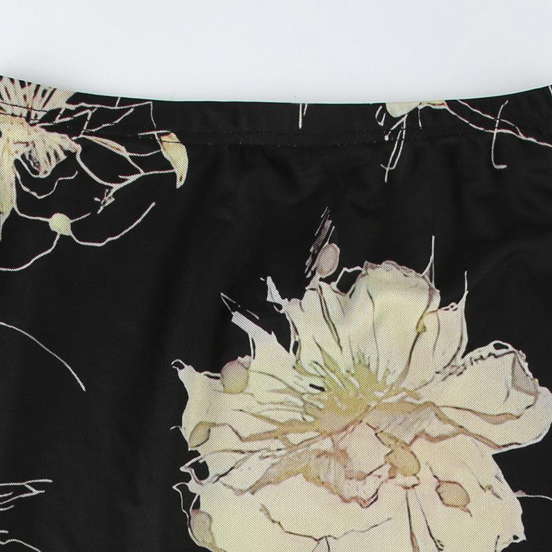 Goth Dark Y2K Aestheics Double Layer Mesh A Line Skirt Women Fashion Florals Print Slim Skirts Fairy Streetwear Gothic Bottoms
