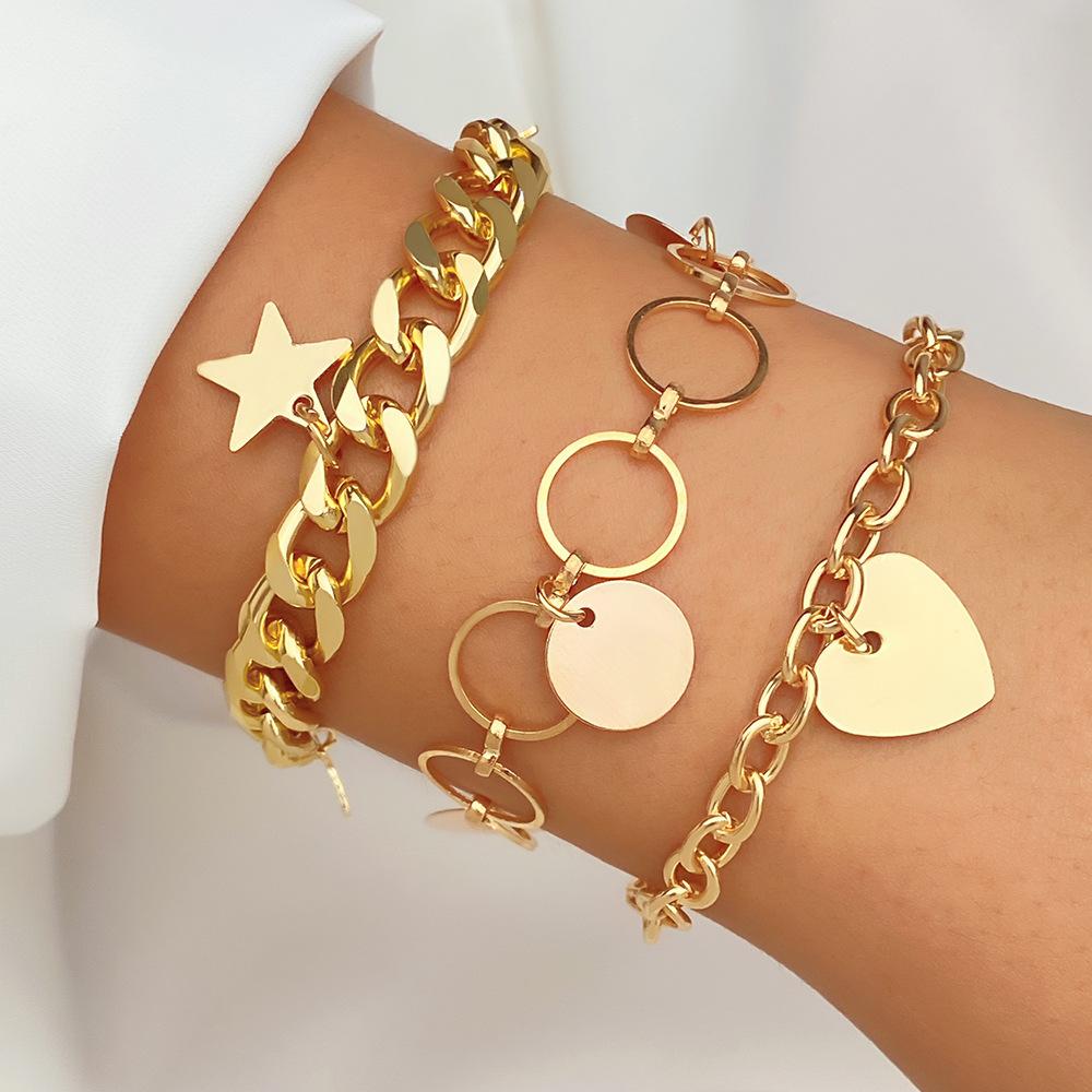 Retro Thick Chain Personalized Bracelet Mixed and Matched Open Bracelet Bracelet Bracelet Stacked Wearing Wind Set Bracelet