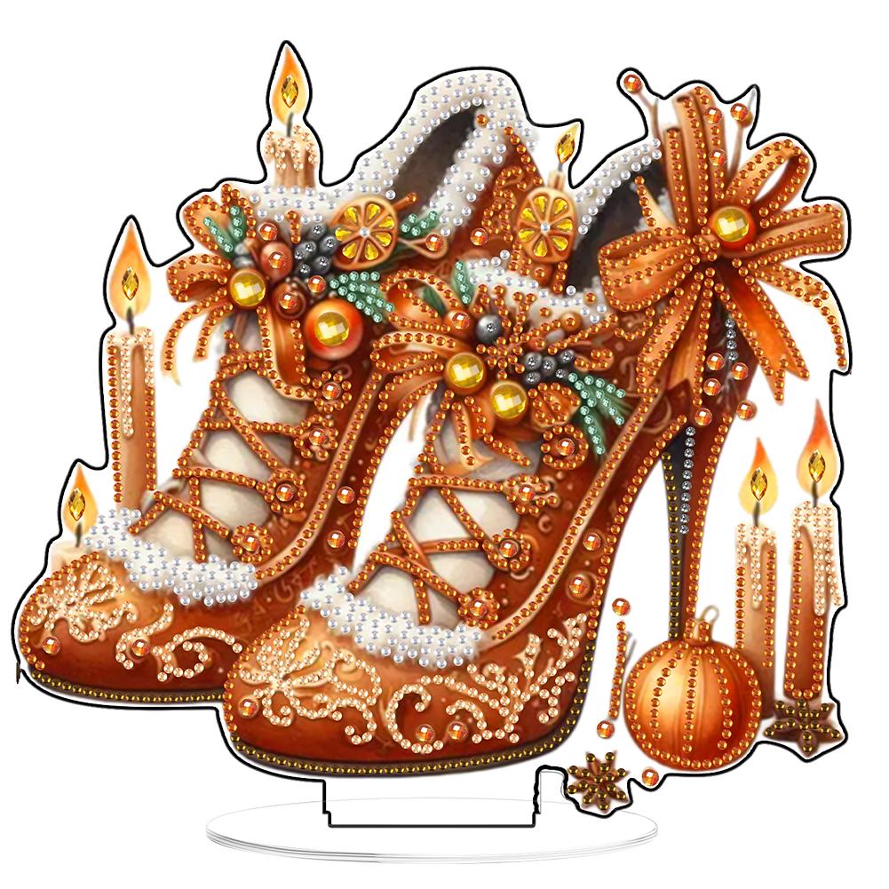 2D/Flat Christmas High Heels DIY Acrylic Diamond Painting Tabletop Ornaments Kit Desktop Diamond Art Kits for Adults Beginner