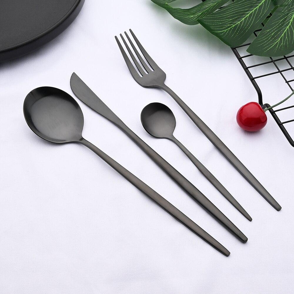 Schwarz 4 Stück Abendessen Edelstahl Gold Matt Geschirrset Messer Gabel Teelöffel Besteckset Küchentischgeschirr Besteckset