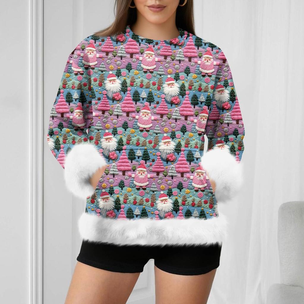 Dámská ležérní vánoční mikina s retro potiskem a dlouhým rukávem