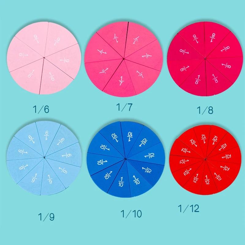 Fractions Math Teaching Tool Round Shape Instrument Kids Montessori Early Educational Math Development Toy Gifts
