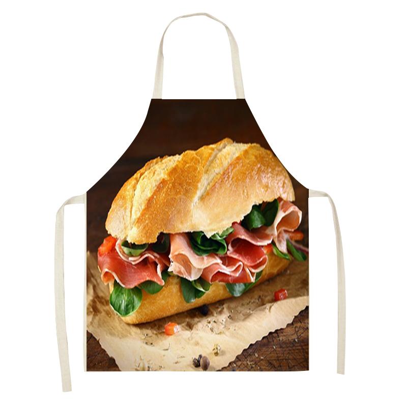 Restaurant Kitchen Cooking Baking Apron Pizza Burger Printed Kitchen Apron Women's Linen Home Cleaning Apron 47X38CM 68X55CM