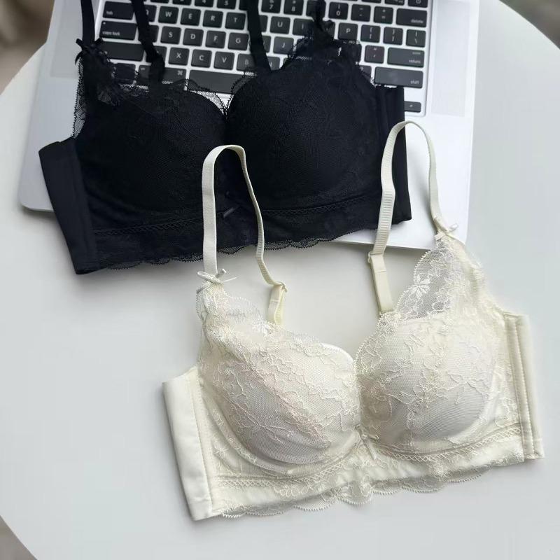 New Lace Modal Skin-friendly No Steel Rim Gathering Underwear Comfortable Small Breasts Show Big Bra Red Wedding Life