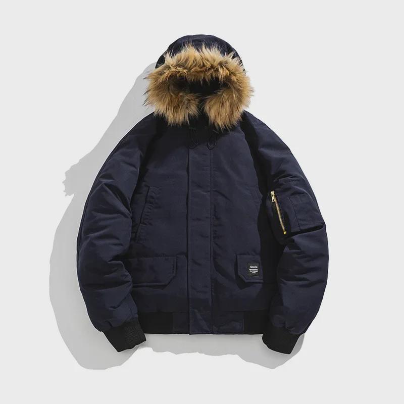 Herren Winter Kapuzenjacke mit Pelzkragen Lässige Baumwolljacke für Paare