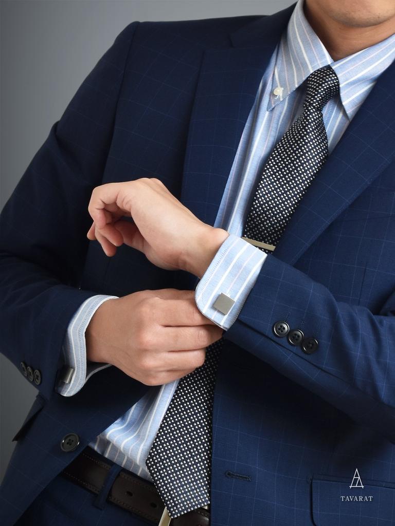 Tie Pin Cufflink Set Made In Japan Brass Tie Pin Cufflink [Tabarat] Men's (Silver)