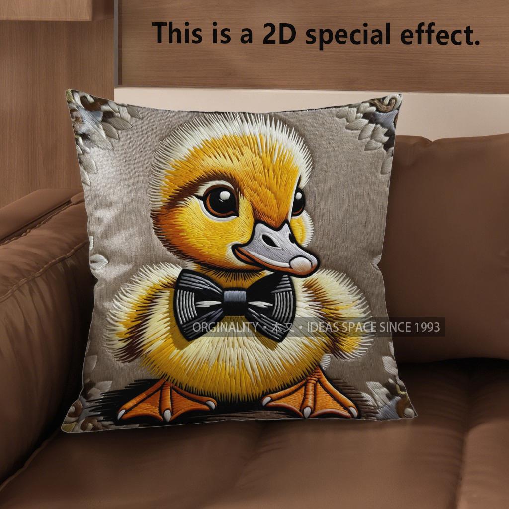 

2D Cute Ducks With Bow Ties Pillow Covers Pattern Cushion Cover Suitable For Sofa Bedroom Car Pillow Cover 40x40cm
