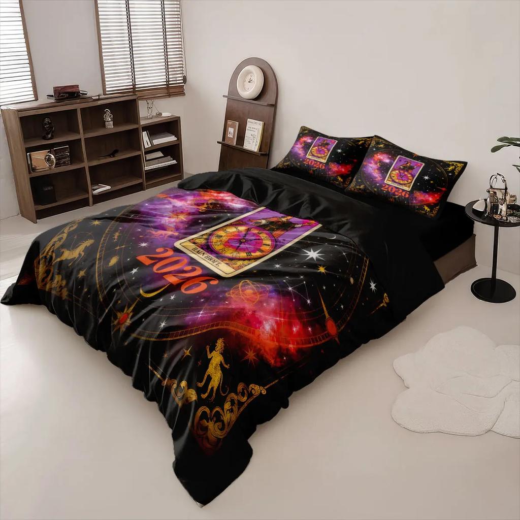 3PCS Time Card Printed Bedding Set Soft Dormitory Bedroom Decor Multiple Sizes for Choosing Machine Washable 2026 New Year Gifts