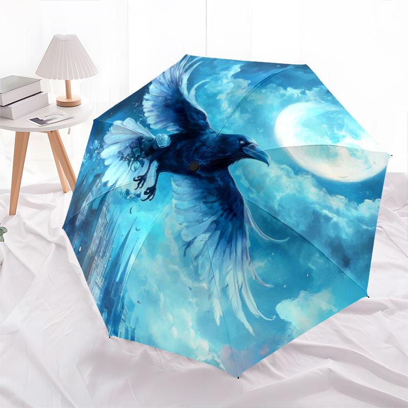 

Moonlight Animals pattern, automatic folding umbrella, portable and foldable design, 8 ribs, a Christmas or birthday gift.