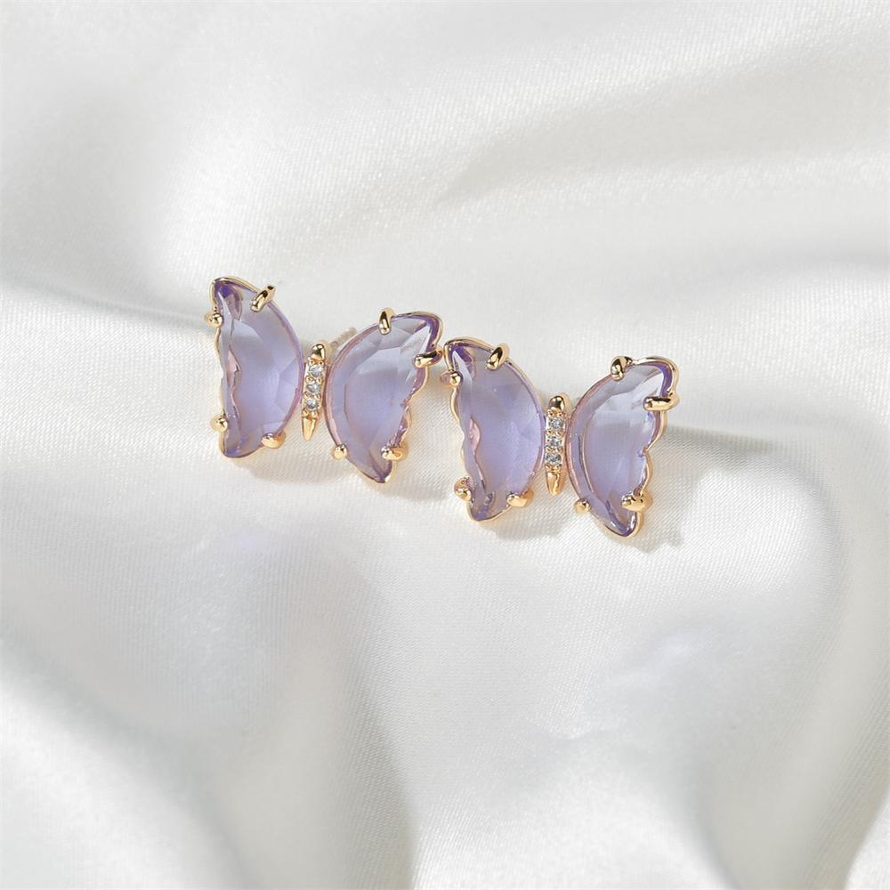 Korean Fashion sweet colored Transparent Butterfly Shaped Crystal Women's Earrings Simple and Elegant Earrings Jewelry Gift