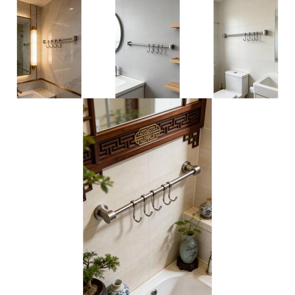 Heavy Duty Stainless Steel Wall Mount Rack With Double Layer Hooks For Kitchen Utensil And Pot Storage