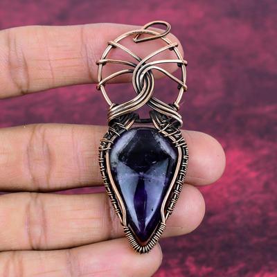Chevron-Amethyst Edelstein Anhänger Handgefertigter Anhänger Kupferdraht Gewickelter Schmuck