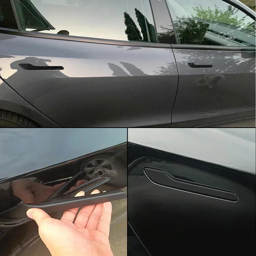 Kohlefaser Schwarz Chrom Auto Türgriff Abdeckung Zierleiste Aufkleber Styling Für Tesla Model 3 Model Y Model3 Auto Zubehör