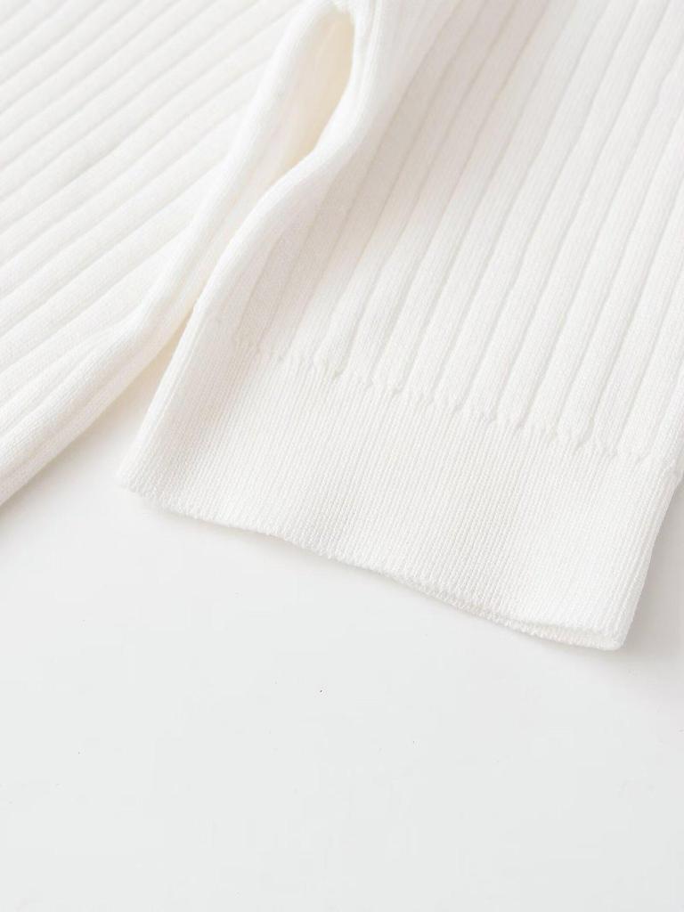 European Style Women's White Short Sleeve Knit Top - Spring 2026