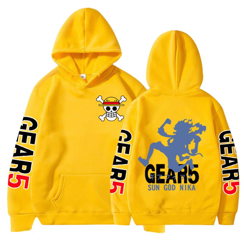 One Piece Anime Luffy Print Fleece Hoodie – Long-Sleeve, Five-Speed