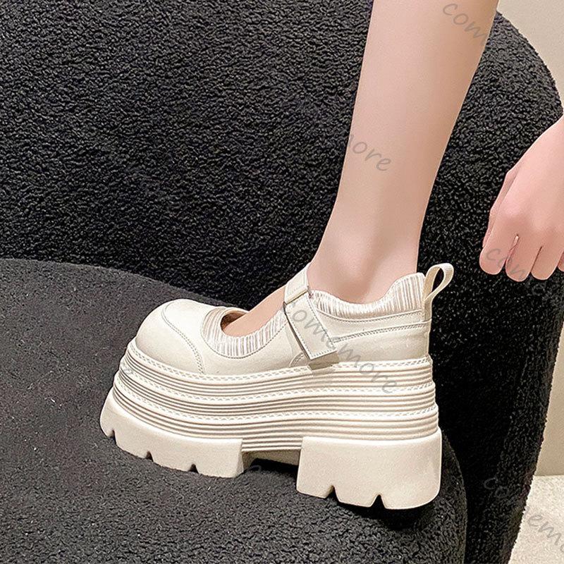 Fashion Comemore Spring New Black Retro Mary Jane Women's Shoes Thick Bottom Round Toe Pumps Single Shoes 10cm Chunky High Heels Loafers