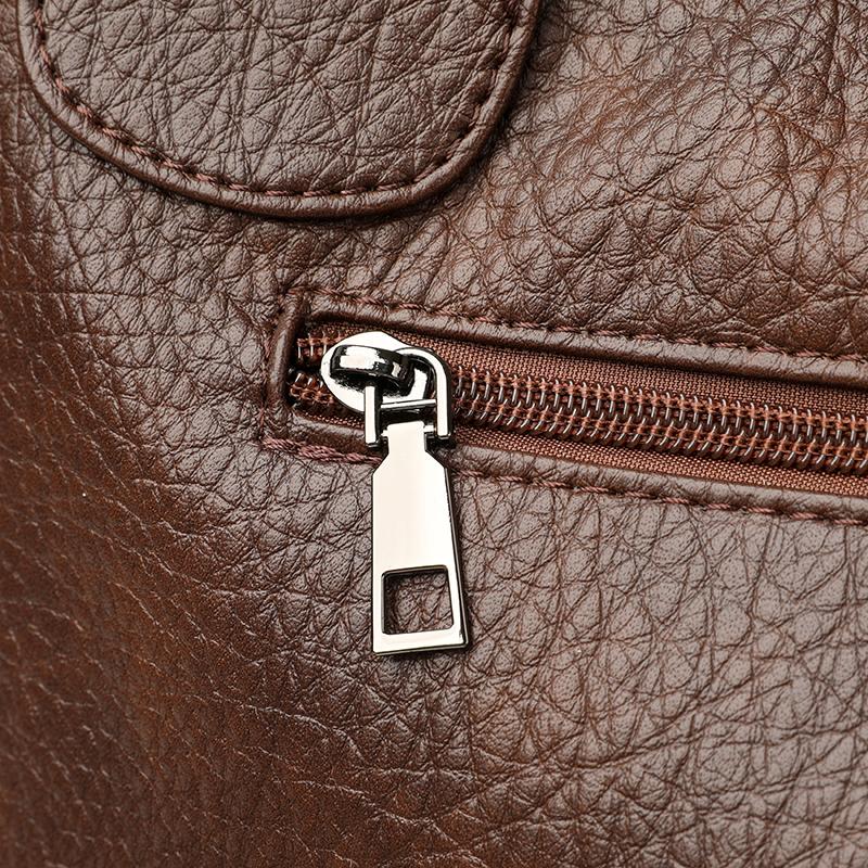 Large Capacity Leather Tote Bag for Women Vintage Shoulder Handbag with Zip Pockets