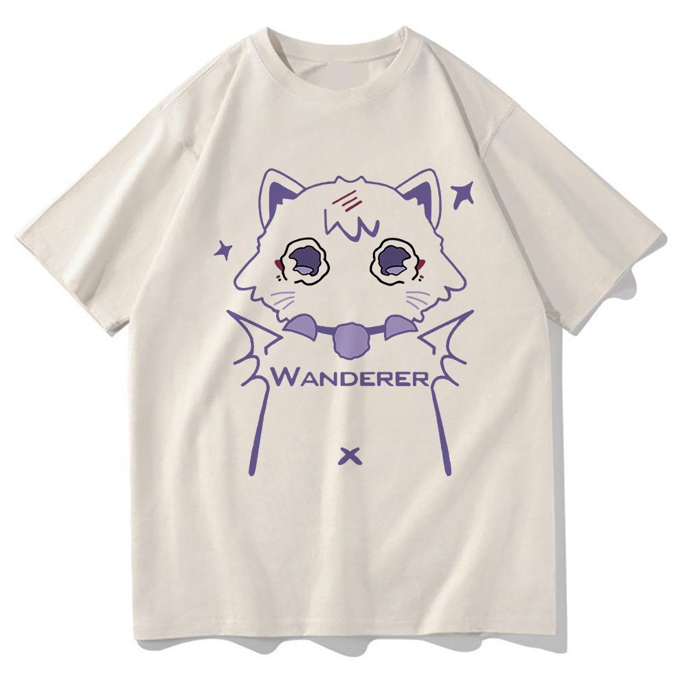 Genshin Impact Scaramouche Cat T Shirt Cute Fashion Men Aesthetic Graphic Wanderer Tshirt Unisex High Quality Cotton Tees Korea
