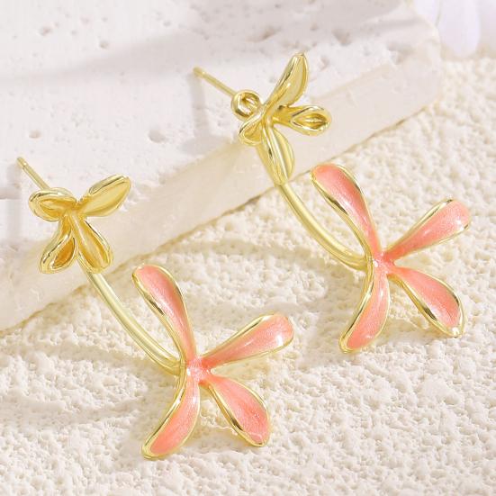 1 Paar Ohrstecker Doppellagig Dreidimensionales Blumen-Design Emaille Gardenienblütenform Ohrhänger für Damen Schmuckzubehör