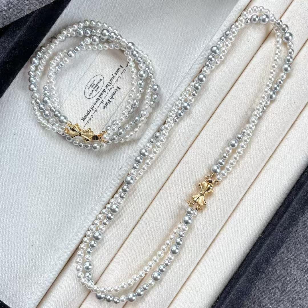 

Vintage Cold Real Hemp Artificial Crystal Pearl Double Layer Design Sense Collarbone Chain Necklace