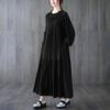 Loose Lace-up Women Dress with Ruffles Collar and Pockets Casual Spring Solid Color Pleated Female Dresses