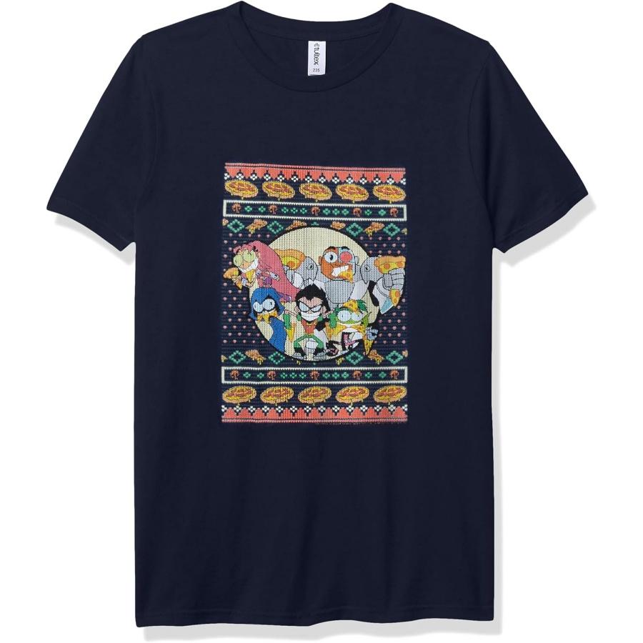 Warner BROS Kids  Teen Titans Go Pizzateens Ugly Sweater Boy s Premium Solid Crew Tee, Navy Blue, Small XXXXXL чёрный