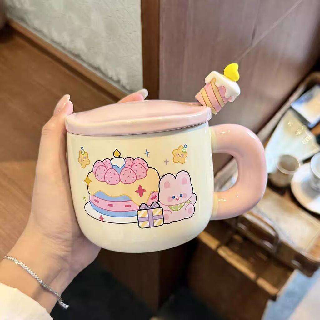 Birthday gift for girls mug with lid spoon cute water cup new ceramic cup couple coffee breakfast cup