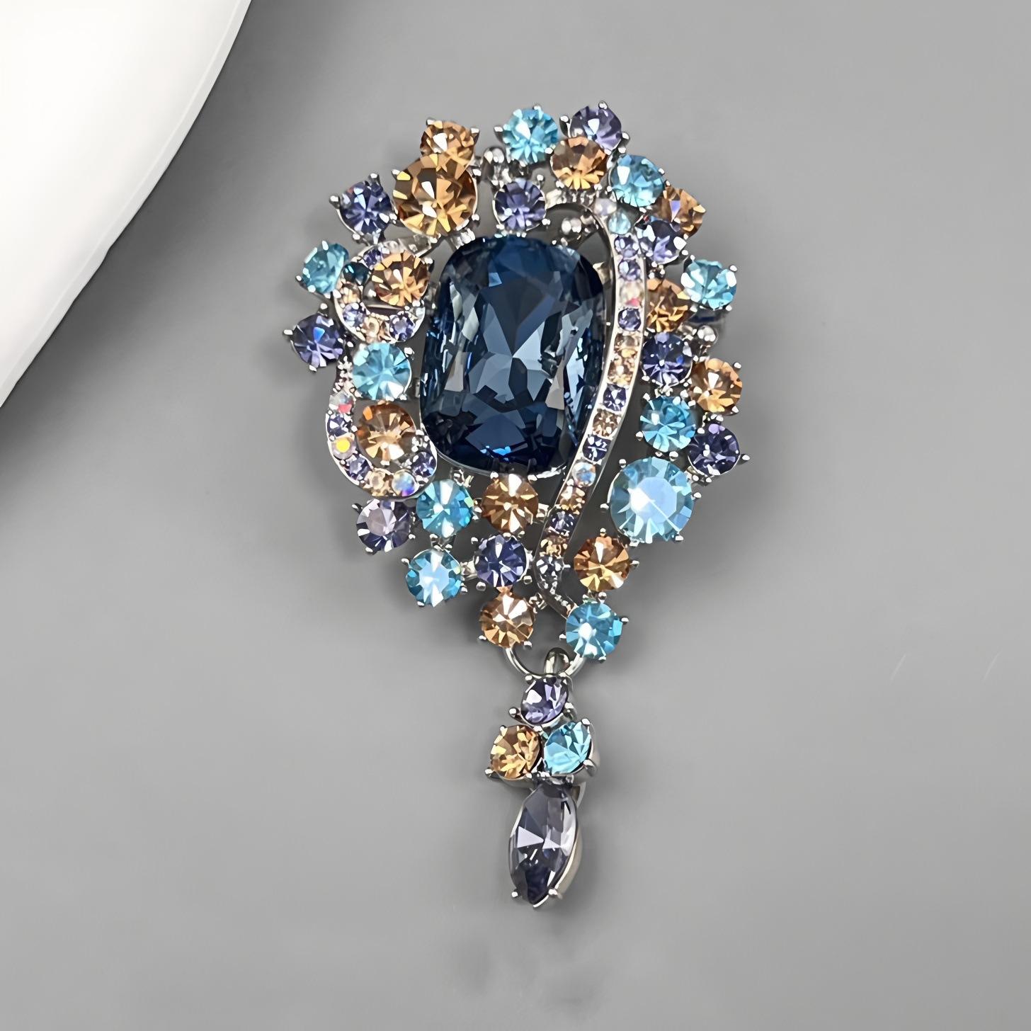 

Модная брошь с цветными бриллиантами, Элегантная хрустальная брошь-цветок, Ретро и высококлассная брошь синий