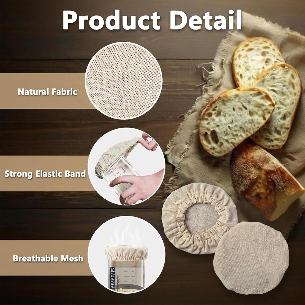 Sourdough Jar Cover, Cloth Lid for Sourdough Starter Container Breathable and Reble Fabric Covers for 3-4 Inch Mason Jars - 6PCS White