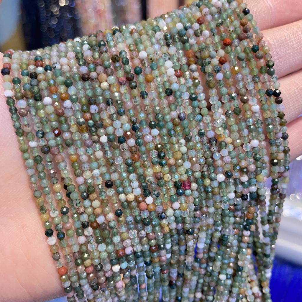 2mm Natural Stone Amethyst Tiger Eye Lapis Lazuli Beads Inlaid with Bright Pearl Jewelry Making DIY Necklace Bracelet Jewelry