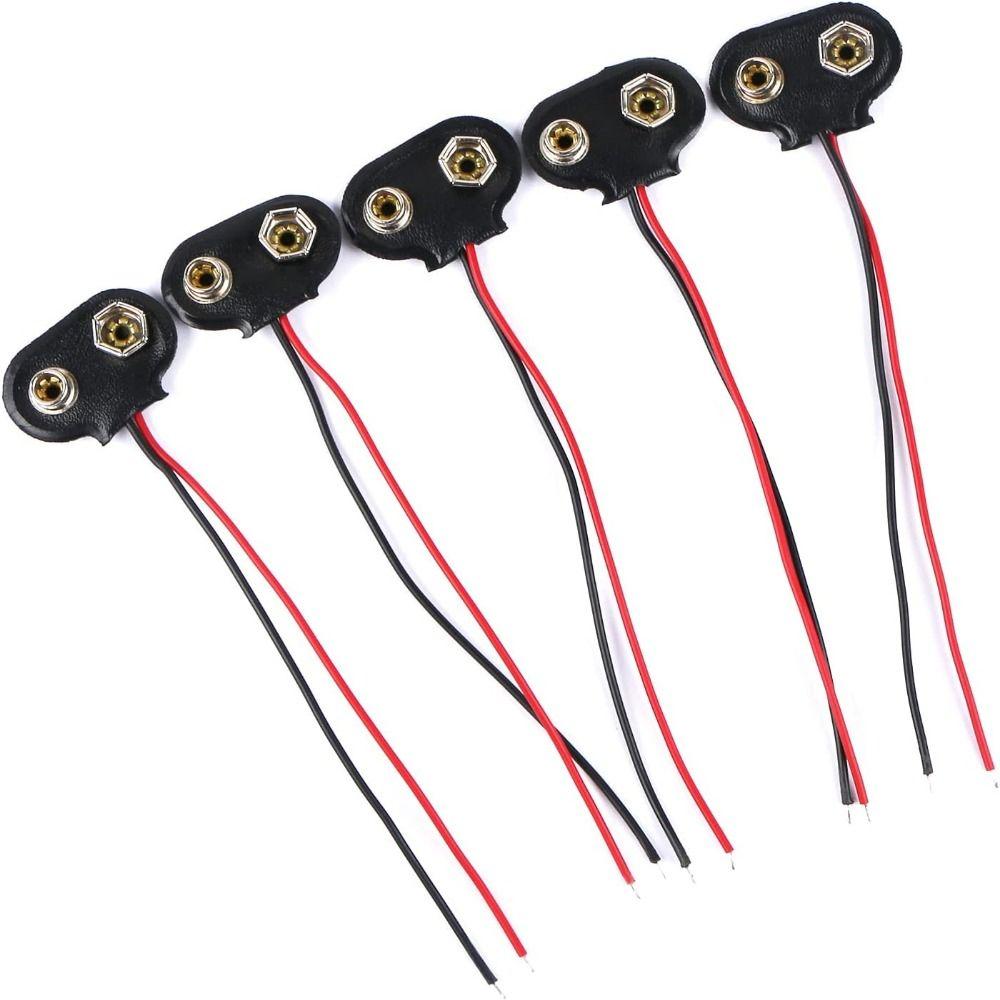 10Pcs I / T Type Cable Battery Holder Clip Battery Holder Snap on Battery Clip Connector Soft Hard Shell Black Red Cable