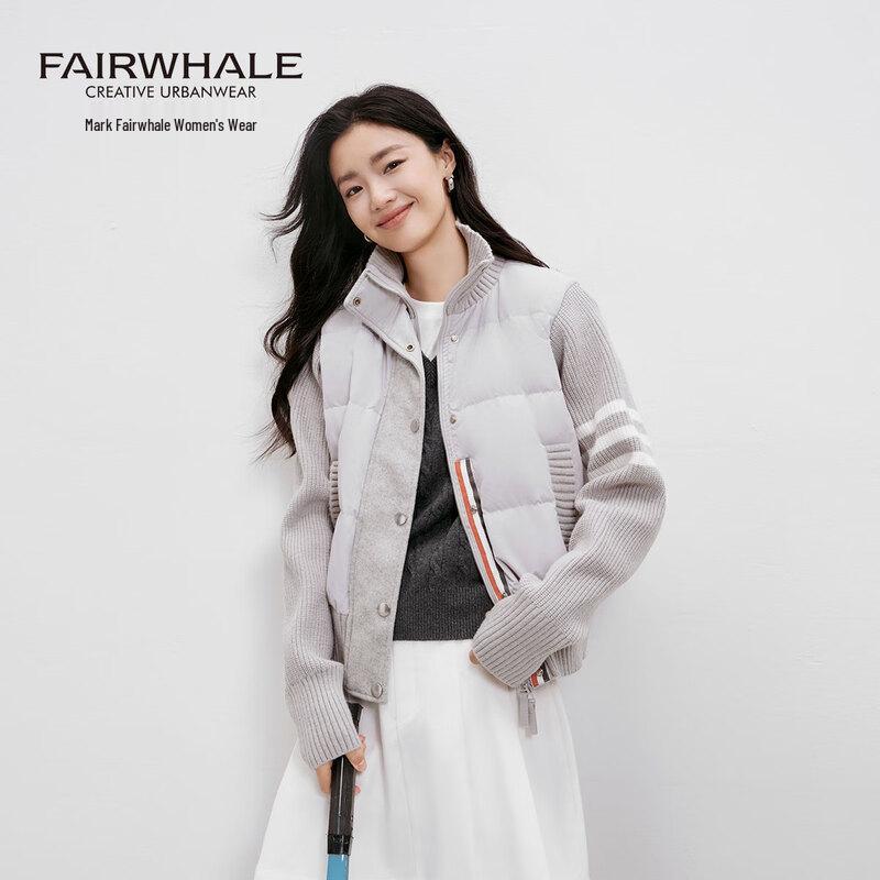 Mark Fairwhale Damen Kurze Strick Patchwork Stehkragen Daunenjacke