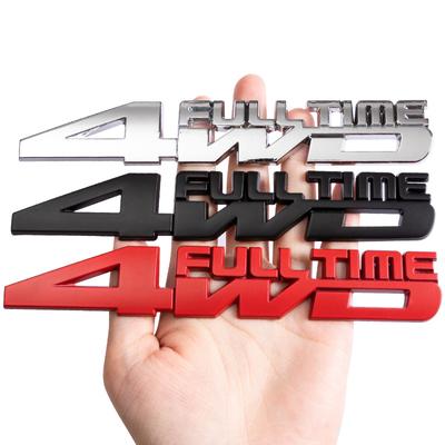 3D Metal Gümüş Siyah Kırmızı Logo 4WD Tam Zamanlı Amblem Araba Gövde Çıkartması 4WD Tam Zamanlı Stikcer Aksesuarları