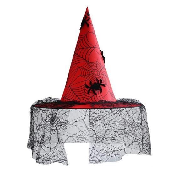 Creative Halloween Night Headgear Witch Hat, with Lace Mesh And Simulated Spiders, Gothic Decorative Spider Web Hat Style Costume Accessory,